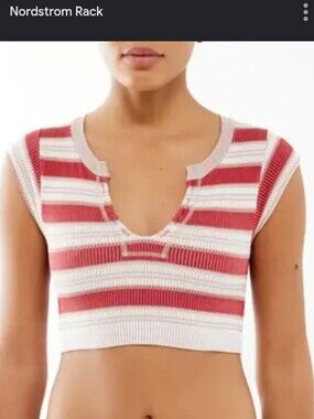 BDG Red and White Striped Ribbed V-Neck Crop Top